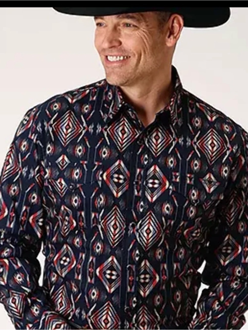 XL Roper Vintage  Button-Up Shirt in Black, Red, Cream. Rodeo wear